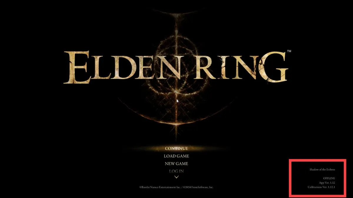 Elden Ring start screen that shows the game version and DLC information